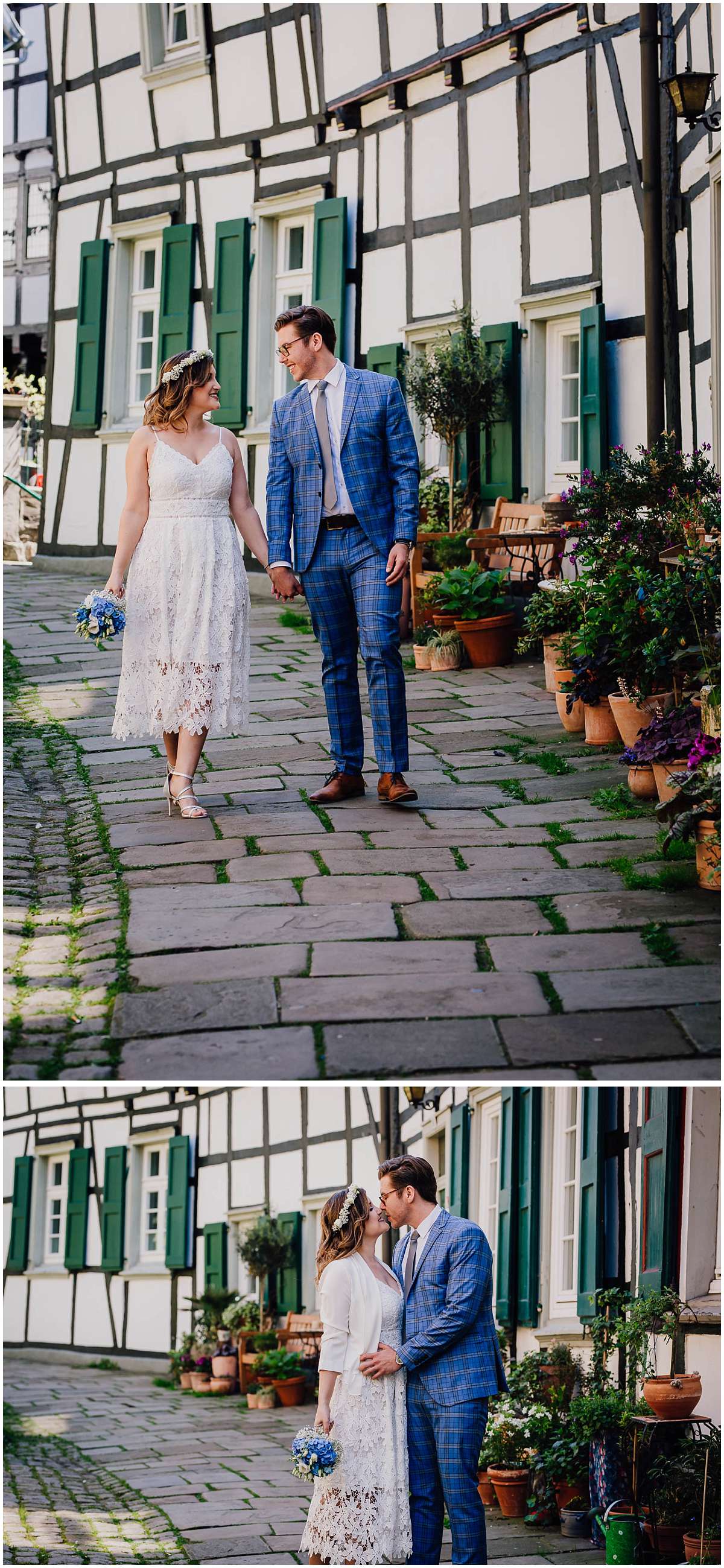 Hochzeitsfotos in Hattingen in der Altstadt zwischen Fachwerkhäusern