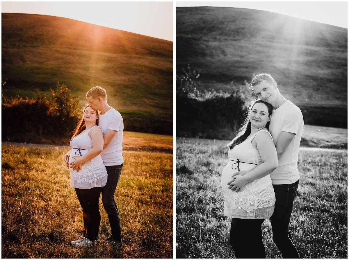 Babybauchshooting in Hattingen bei Sonnenuntergang