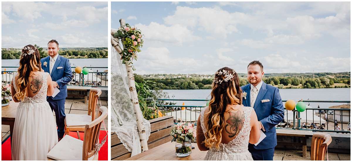 Hochzeitsfotograf Bochum Sommerhochzeit Corona draussen freie Trauung Kemnader See Seeblick Bochum