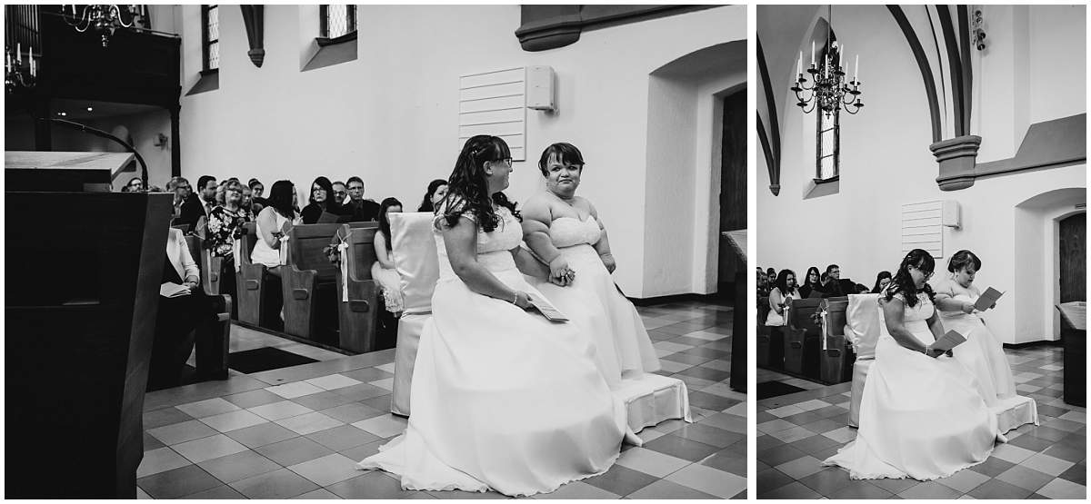 Hochzeitsfotograf Dinslaken Lesbische Hochzeit Frauenhochzeit gleichgeschlechtliche Ehe kirchliche Trauung Dorfkirche Hiesfeld Dinslaken