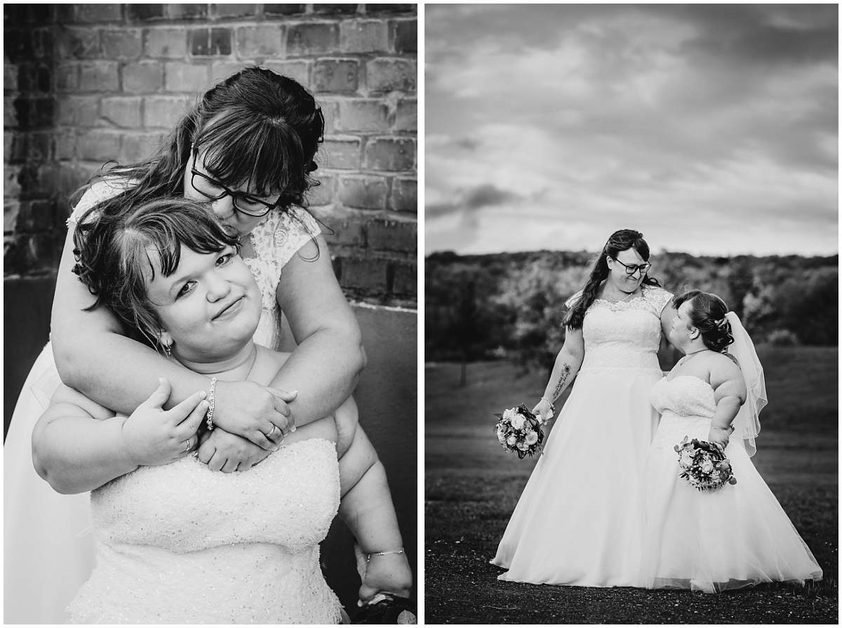 Hochzeitsfotograf Dinslaken Lesbische Hochzeit Frauenhochzeit gleichgeschlechtliche Ehe Brautpaarfotos zwei Bräute Bergpark Lohberg Dinslaken