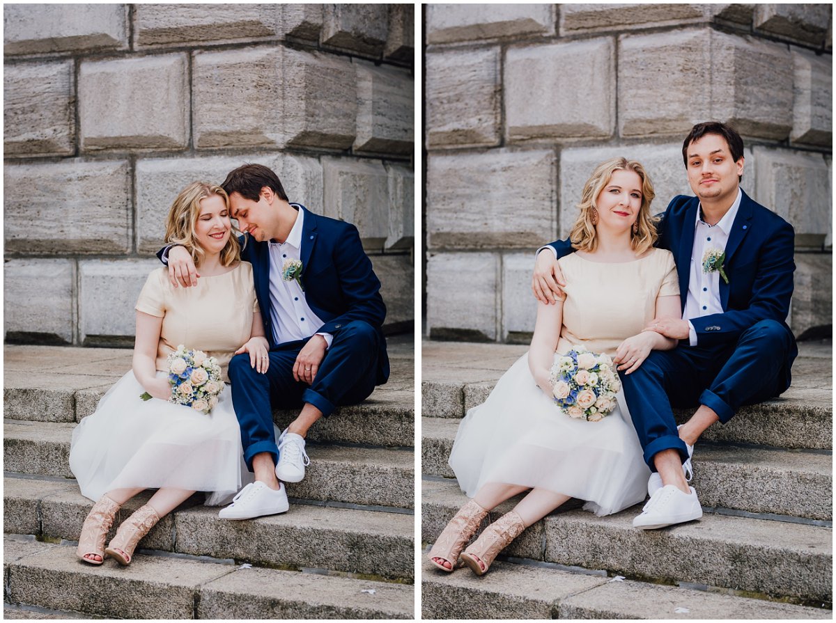 Brautpaarfotos zur standesamtlichen Hochzeit am Rathaus in Mülheim an der Ruhr