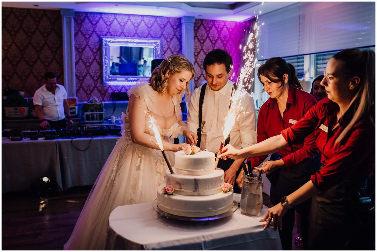 Hochzeitstorte auf der Feier im Sengelmannshof in Essen